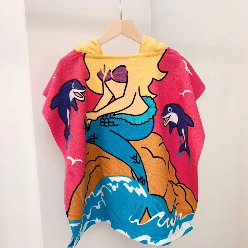 Towel Poncho for Children Microfiber Bathrobe Kids Surf Pool Changing Robe Girl Boy Quick Dry Beach Children's Swimming Towels