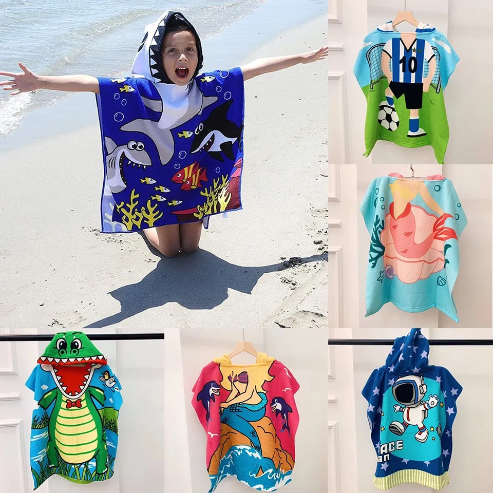 Towel Poncho for Children Microfiber Bathrobe Kids Surf Pool Changing Robe Girl Boy Quick Dry Beach Children's Swimming Towels