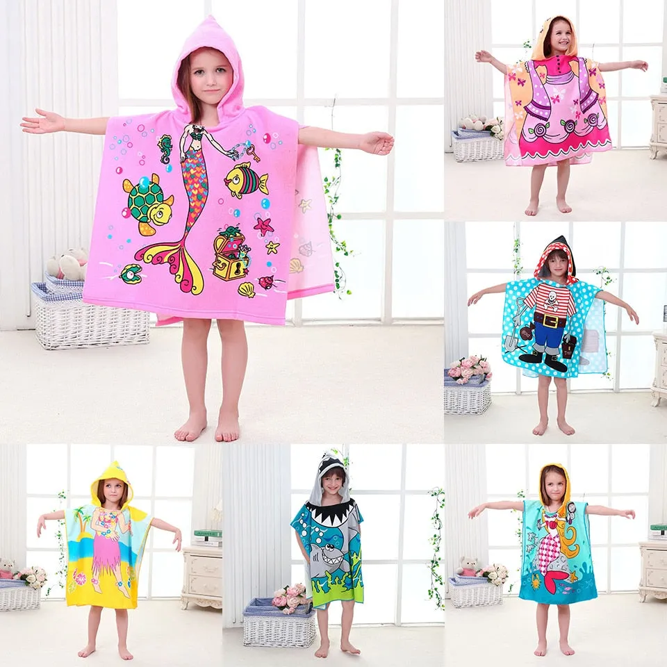 Towel Poncho for Children Microfiber Bathrobe Kids Surf Pool Changing Robe Girl Boy Quick Dry Beach Children's Swimming Towels