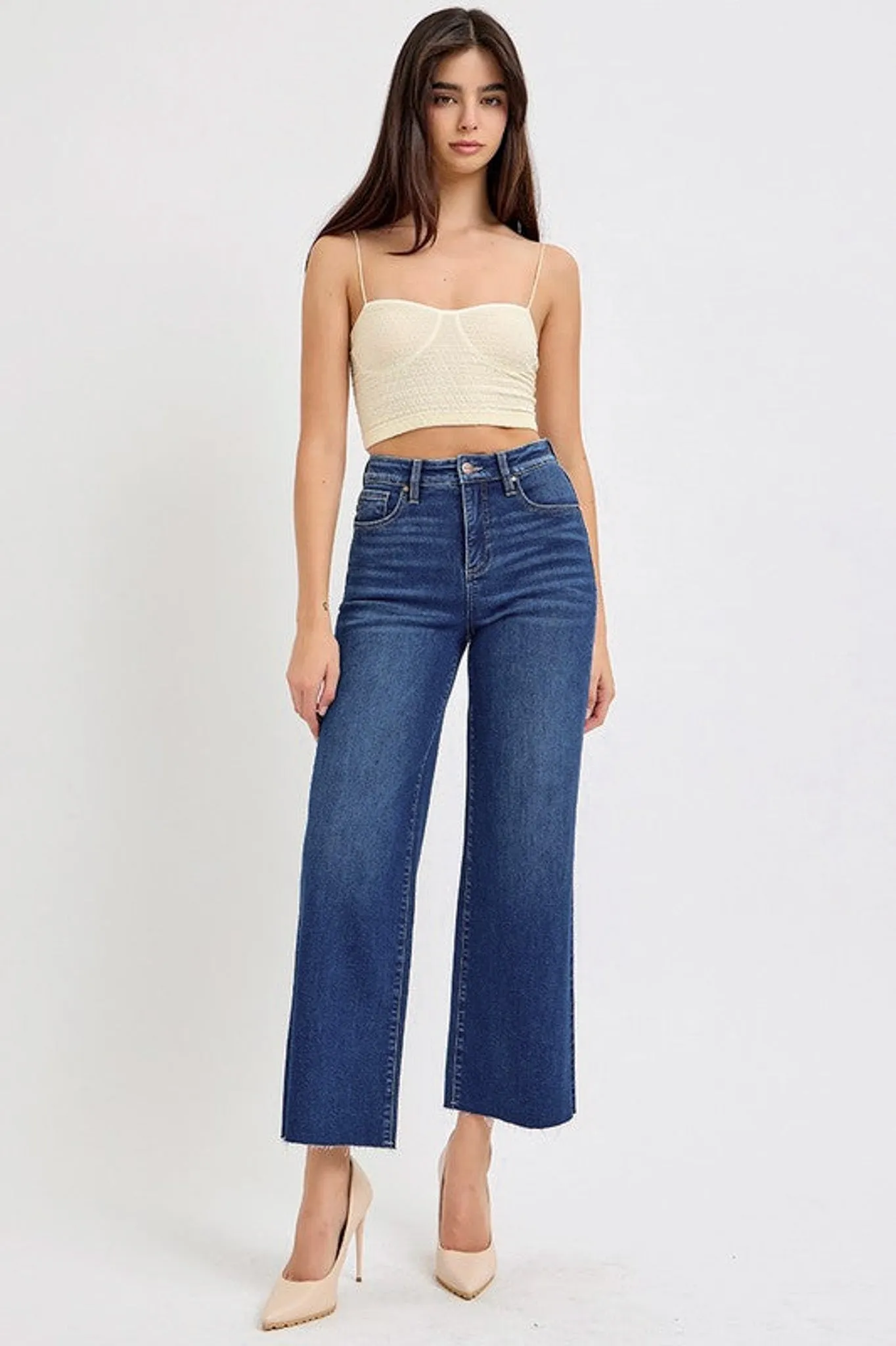 Tummy Control Dark Wash Cropped Jeans