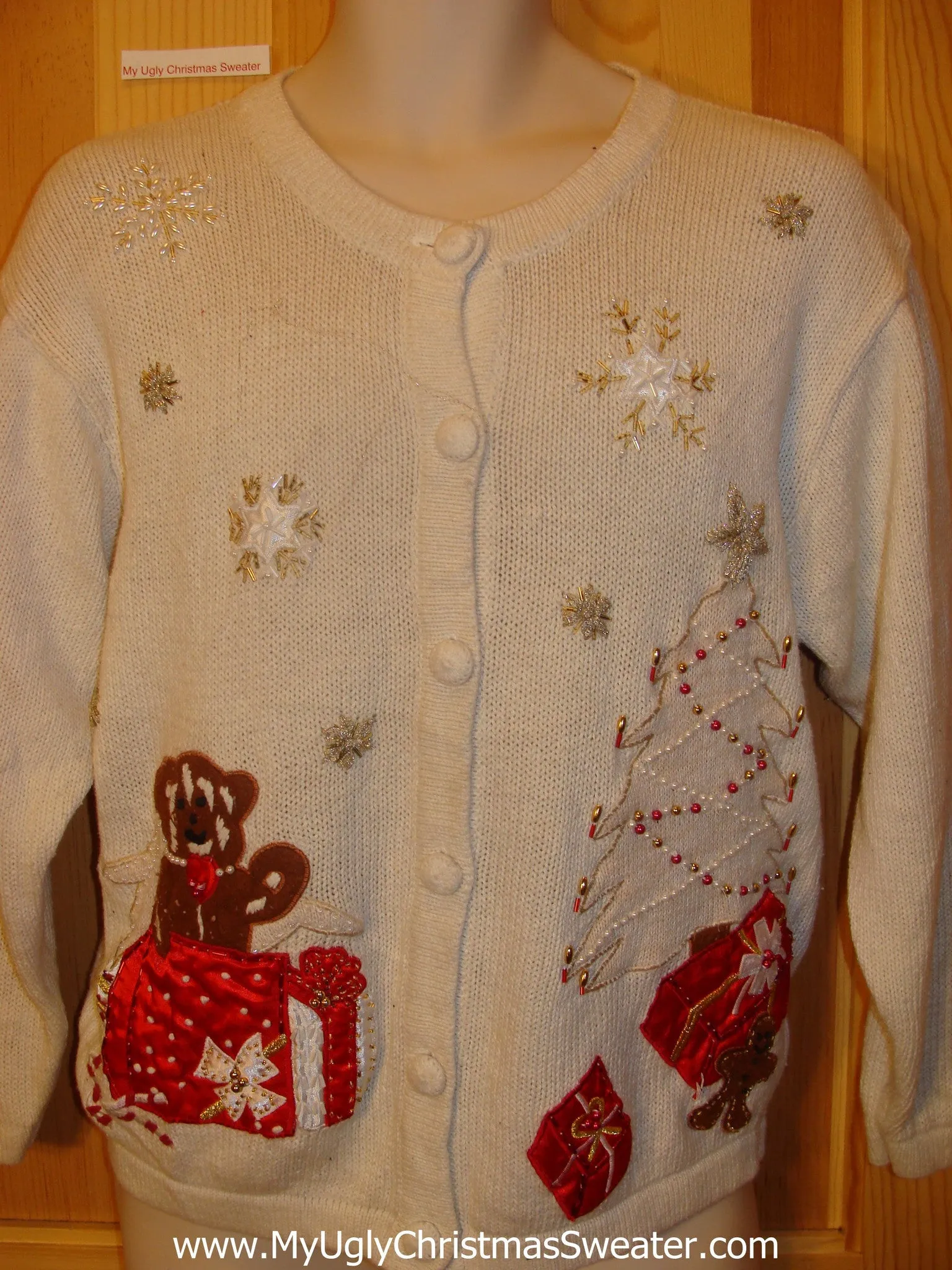 Ugly Christmas Sweater Party Jumper with Bling Bear and Tree