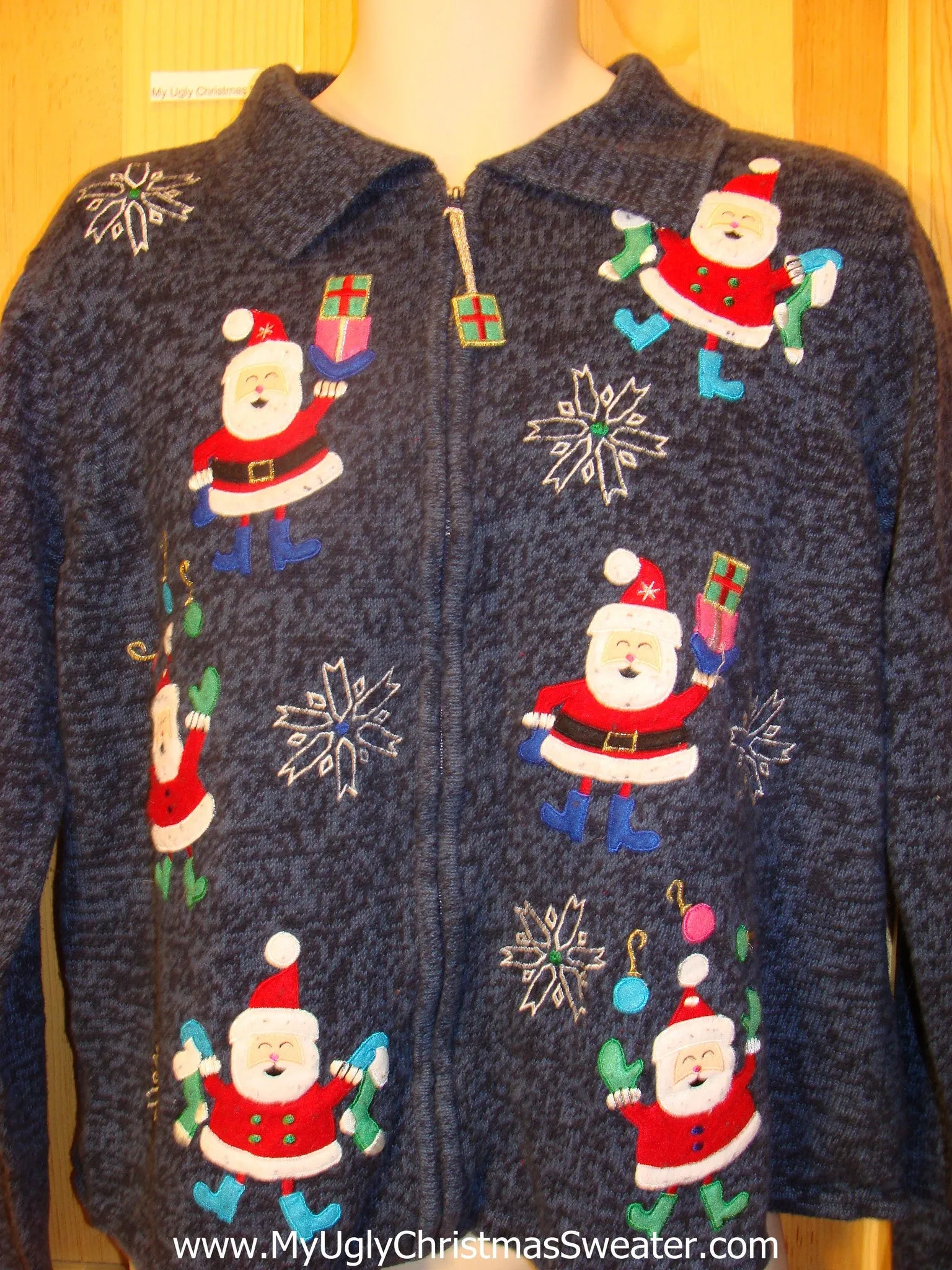 Ugly Christmas Sweater with Six Santas and Snow