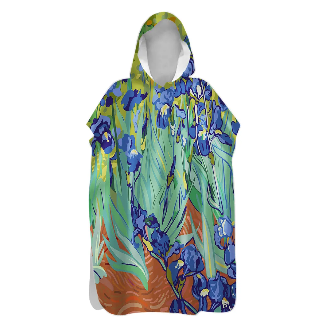 Van Gogh Irises Hooded Beach Poncho