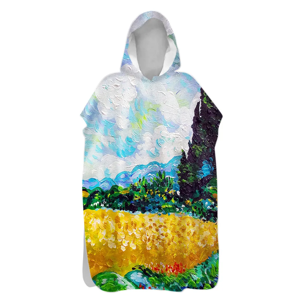 Van Gogh Wheat Fields Hooded Beach Poncho