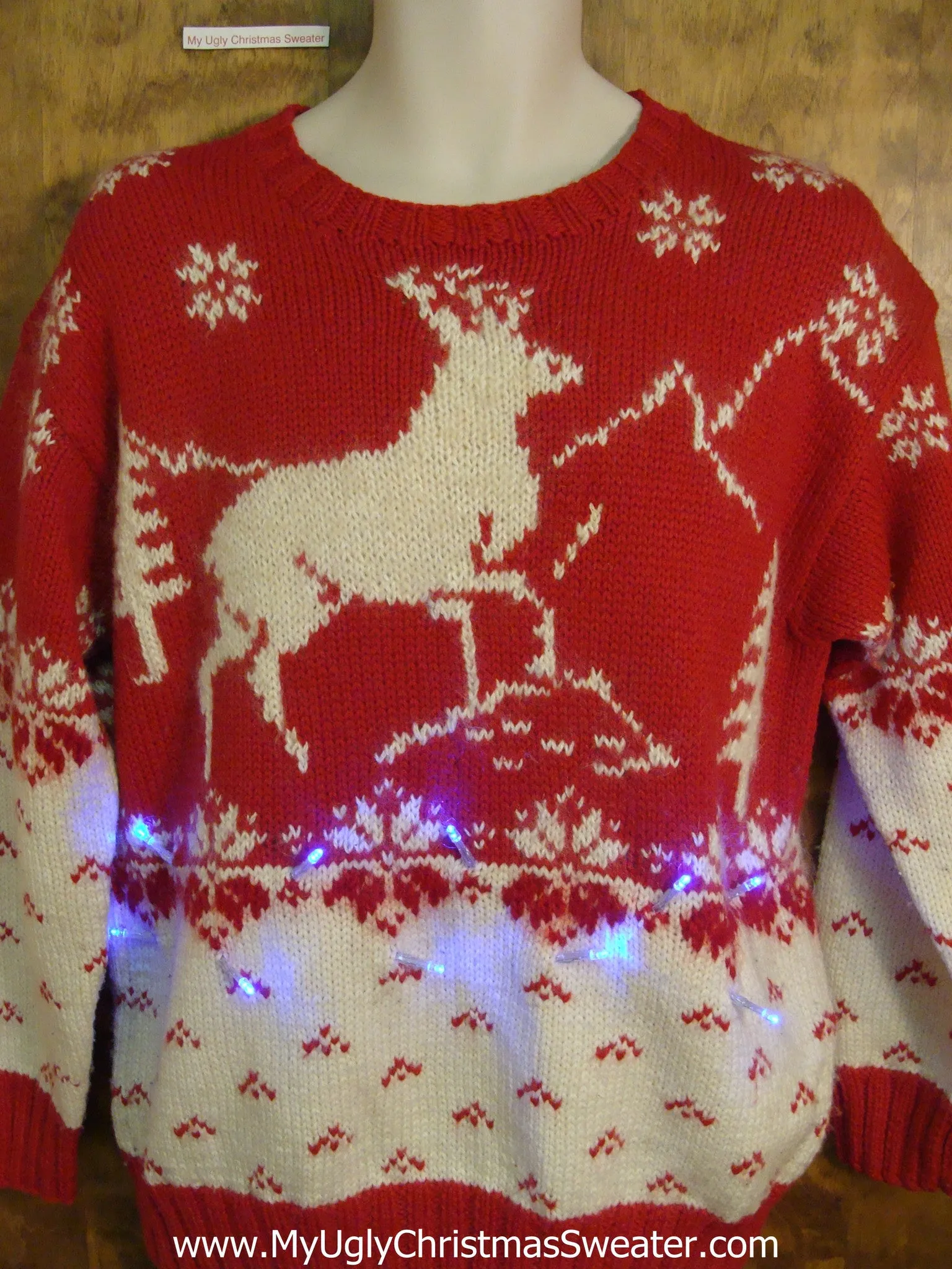 Vintage Reindeer Red Light Up Ugly Xmas Sweater