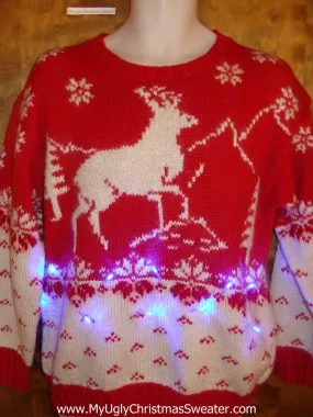 Vintage Reindeer Red Light Up Ugly Xmas Sweater