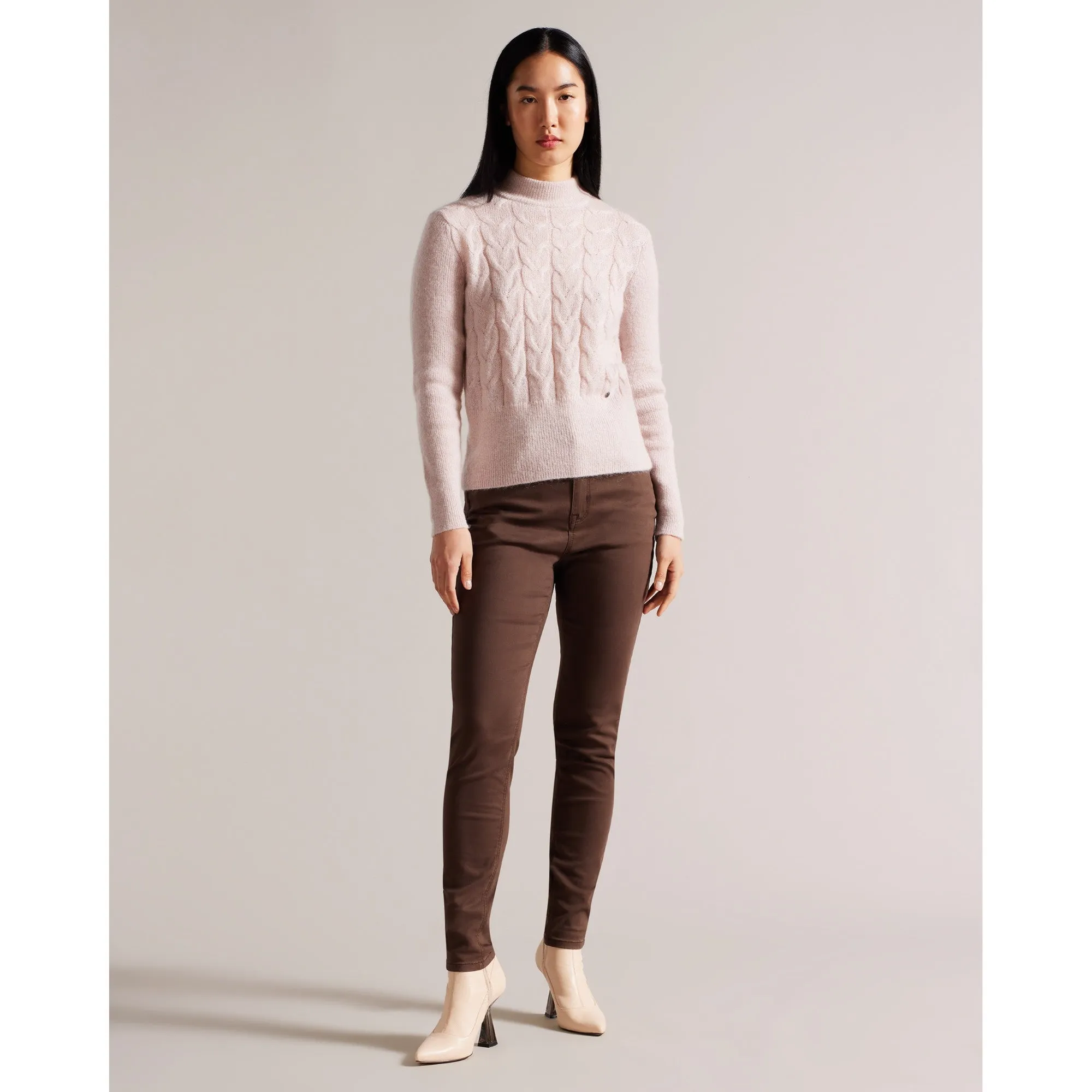 Women Wmk-Veolaa-Mohair Cable Knit Sweater - Pl-Pink