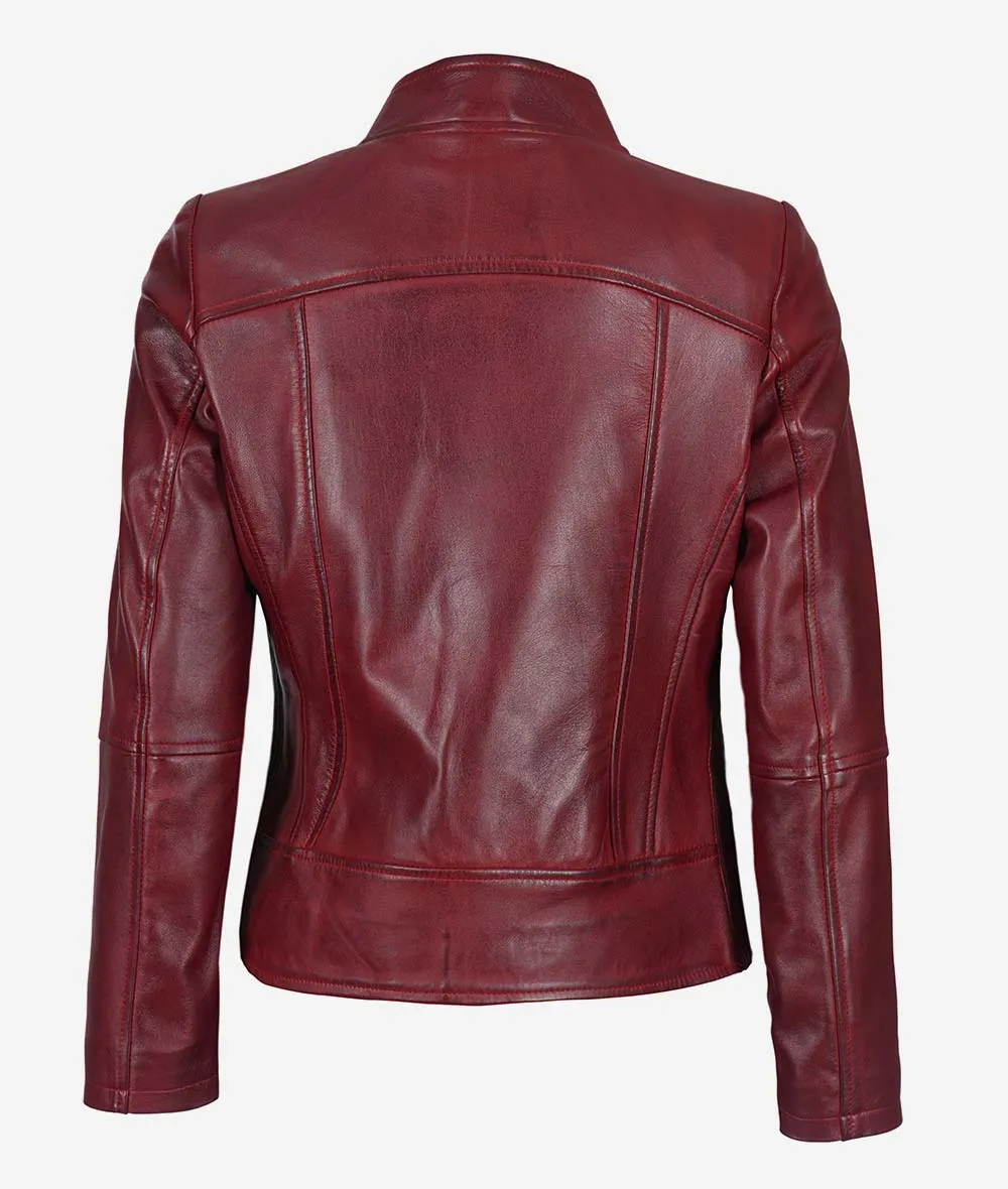 Womens Biker Maroon Leather Jacket