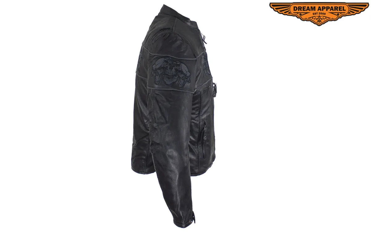 Womens Leather Motorcycle Jacket With Reflective Skulls