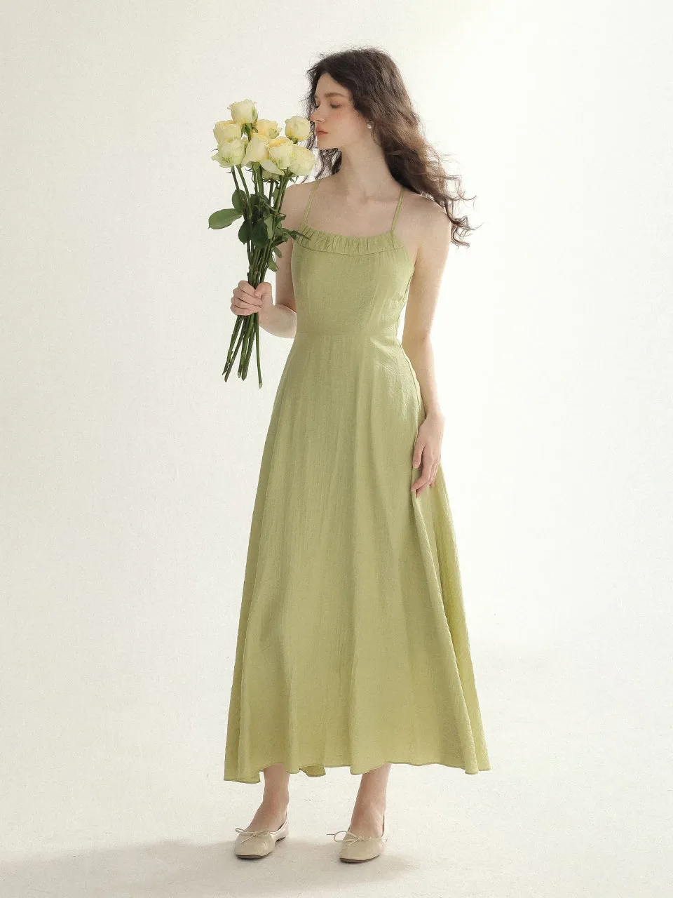 Wood Green Tie Long Dress