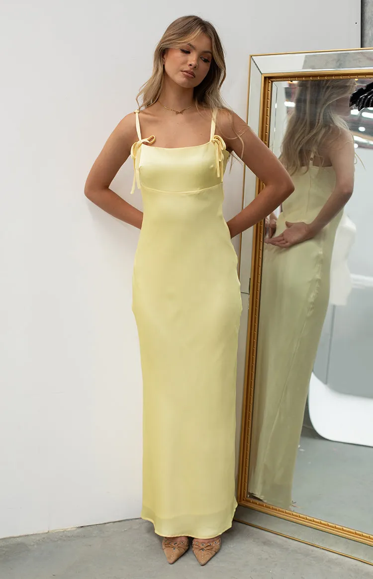 Zya Yellow Satin Maxi Dress